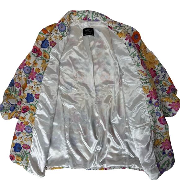 Milk & Honey Floral Blazer Women's M Open Front Jacket Ruched Sleeves - Picture 2 of 8